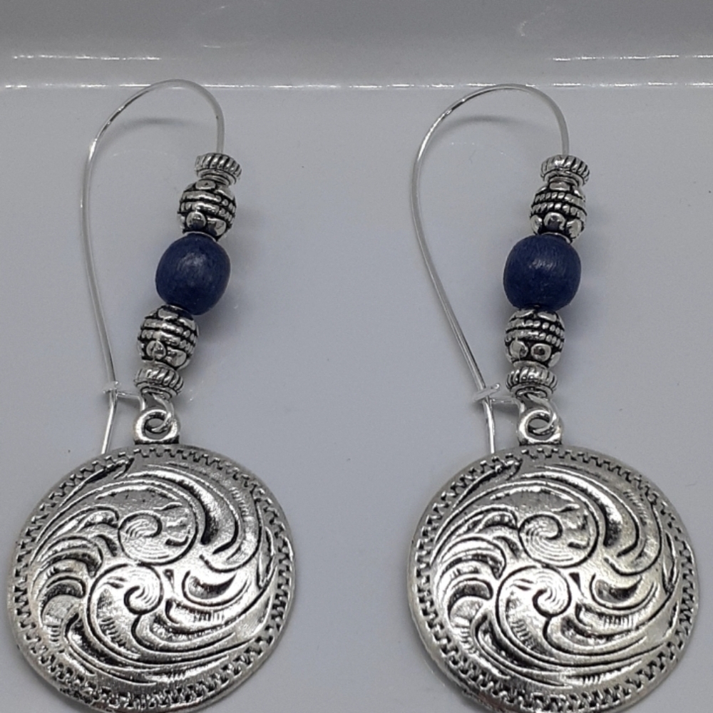 Stunning Tibetan silver pendants with textured swirl earrings. 4 colors avail.